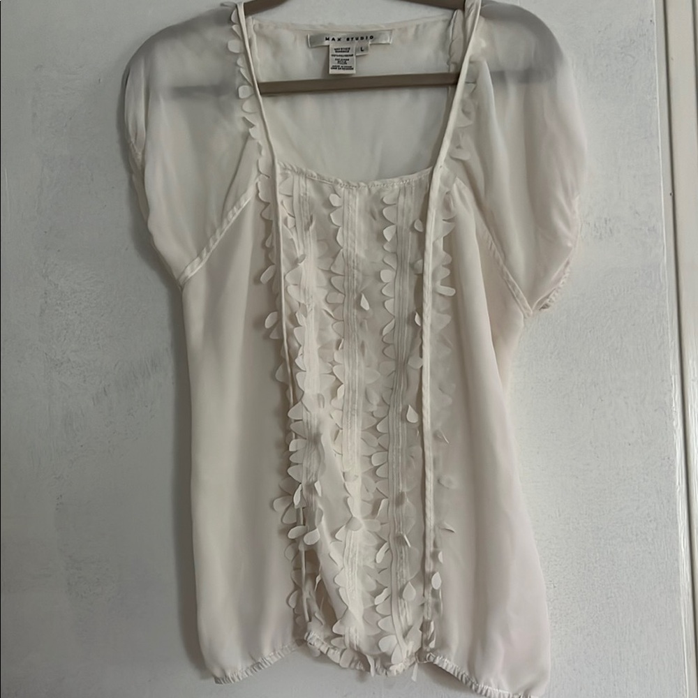 Max Studio Cream Blouse with Leaf Detailing